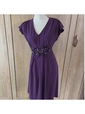 Vintage Bellyssima Purple V-Neck Rosette Waist Cocktail Dress  Long Large